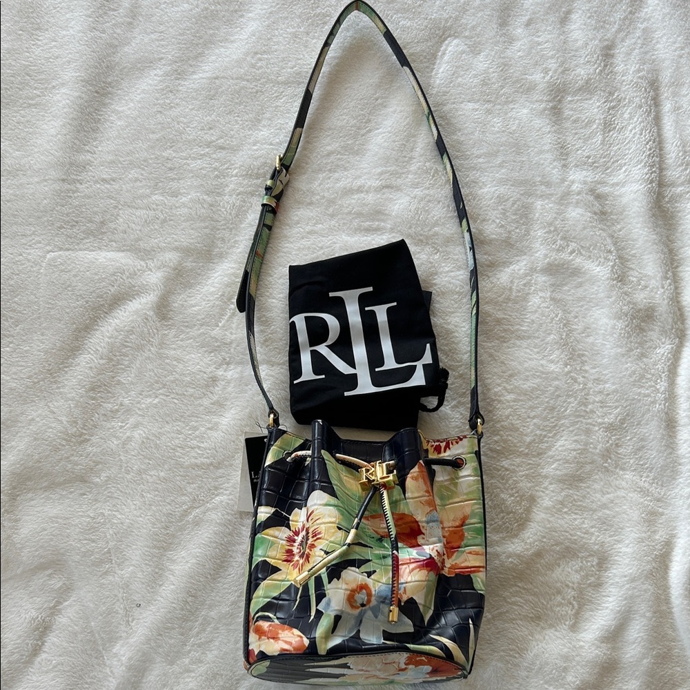NWT Ralph Lauren genuine leather Floral Crossbody Bag